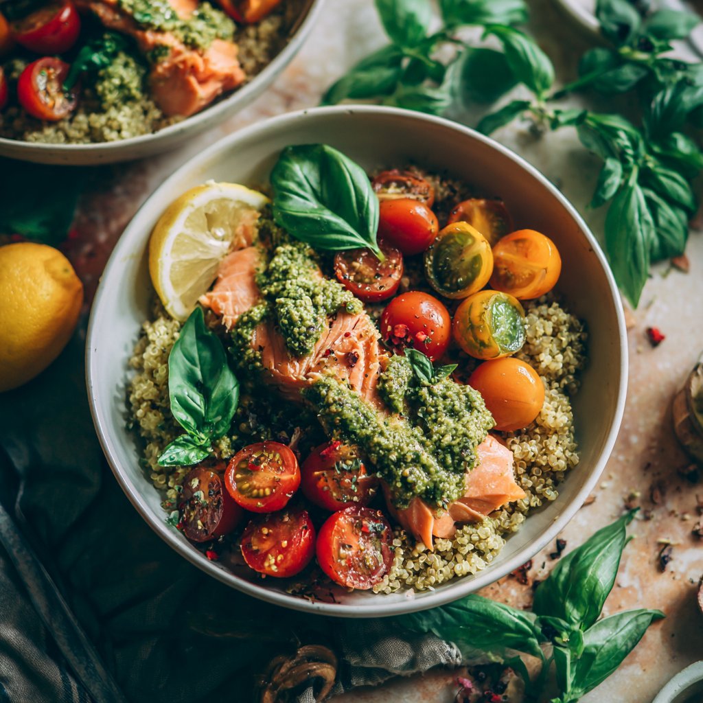 Avocado Pesto Salmon Bowl